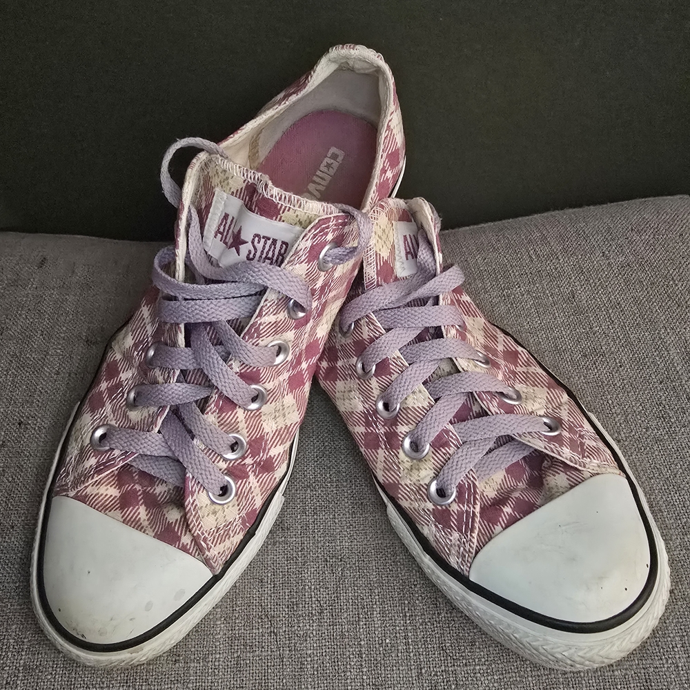 Converse Plaid Sneakers with Purple Laces
